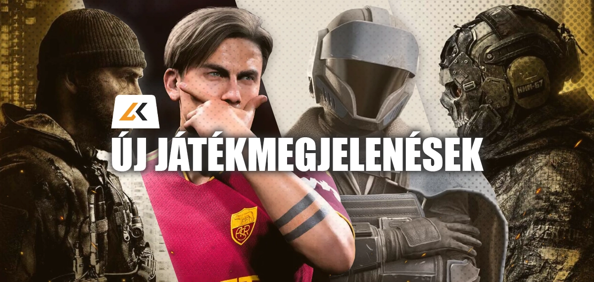 A Livecards új játékmegjelenéseket bemutató bannere négy videojáték-karakterrel, filmes kollázsban, az LK logóval és a New Game Releases felirattal.